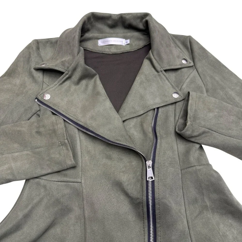The Porter Collective Women's Faux Suede Zip Green Jacket, Size S - Picture 3 of 8